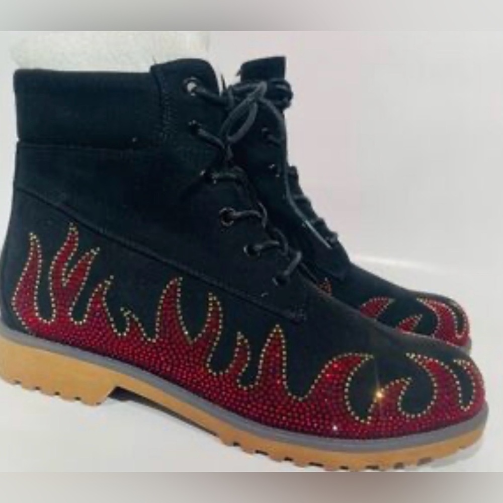 Cape Robbin Black and Red Flame Lace Up Boots